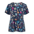 thumbnail image 1 of Puntoco Womens Clearance Scrub Tops Short Sleeve V-Neck Working Uniform Cartoon Print Blouse Dark Blue, 1 of 3