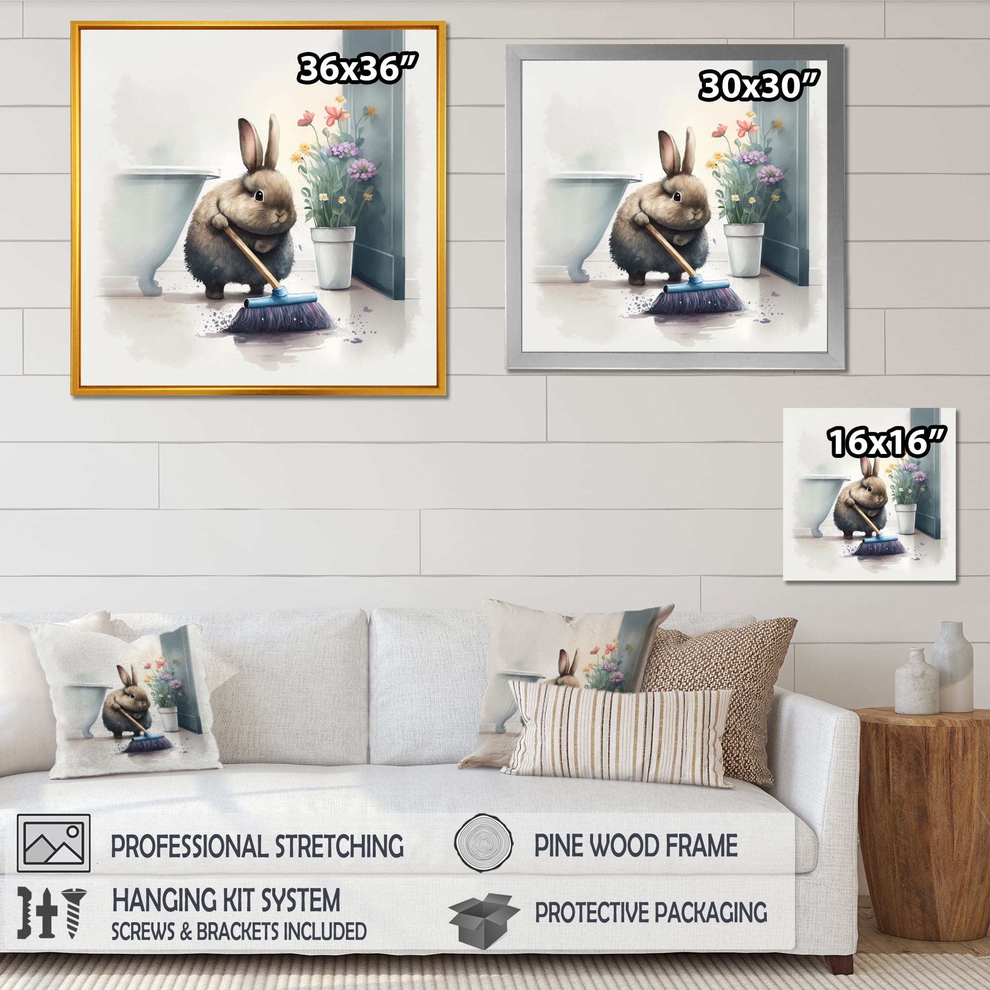 Designart Bunny Cleaning Bathroom II Canvas Wall Art