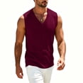 thumbnail image 2 of Ecqkame Mens Tank Tops Knitted Pit Stripe Slim Fit Textured Vest V-Neck Sleeveless Casual Lightweight Breathable Daily Versatile Tops Wine Free Size, 2 of 7