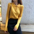 thumbnail image 4 of Suéter de punto estilo coreano Rimocy para mujer, suéter de manga larga con botones y cuello vuelto, jersey acanalado para otoño de 2022, 4 of 6