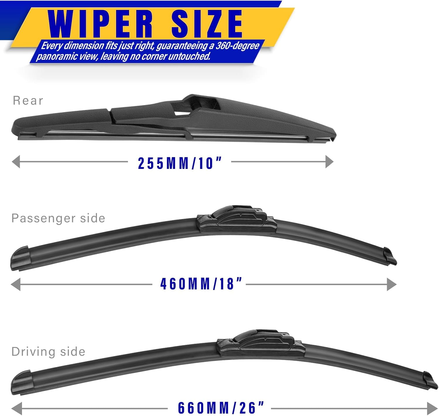3 wipers Replacement for 2020-2022 2023 2024 Toyota highlander, Windshield Wiper Blades Original Equipment Replacement - 26"/18"/10" (Set of 3) U/J HOOK