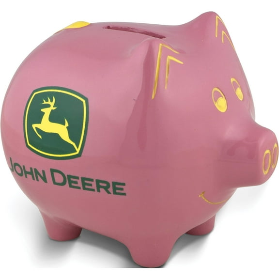 Fashion Polyresin John Deere Logo Pink Piggy Bank (5.25 X 4.25) Made In China gm8494