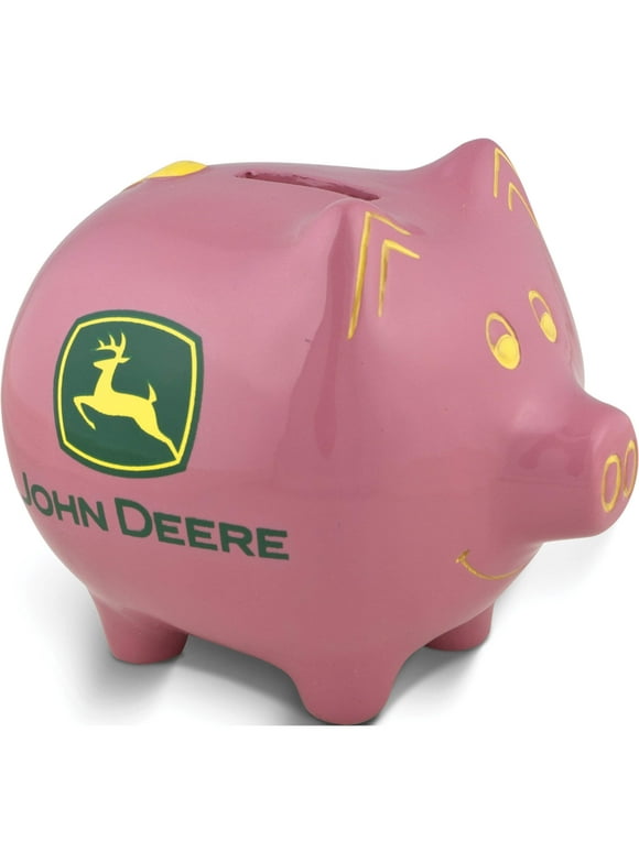 Fashion Polyresin John Deere Logo Pink Piggy Bank (5.25 X 4.25) Made In China gm8494