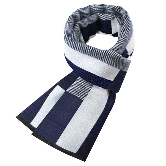 SuTry Men's Classic Scarves Warm Thickened Brushed Material with Stripe Pattern Suitable as Gift Ideal for Cold Weather Classic Look Formal Use(Blue#1,Free Size)