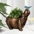 thumbnail image 5 of LuxenHome Brown MgO Hippo and Bluebird Flower Pot Planter, 5 of 10