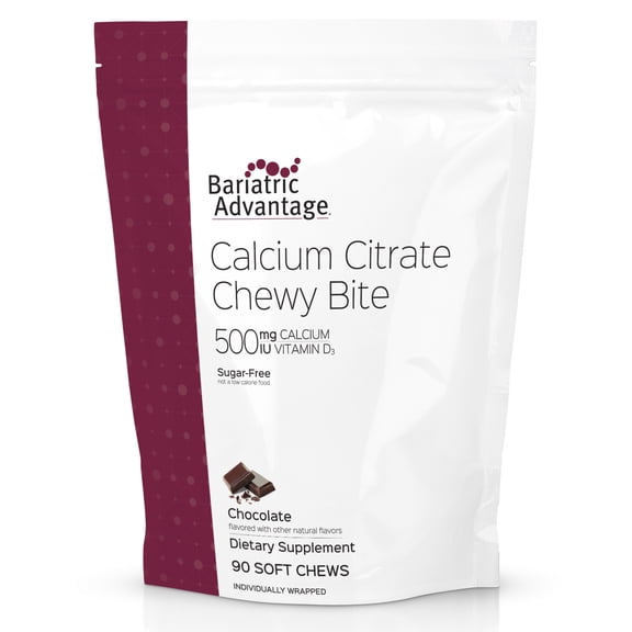 Bariatric Advantage Calcium Citrate Chewy Bites 500 mg - for Bariatric Surgery Patients - Vitamin D3 - Sugar-Free Chewable Calcium Supplement - Bariatric Chews - Chocolate Flavor - 90 Count
