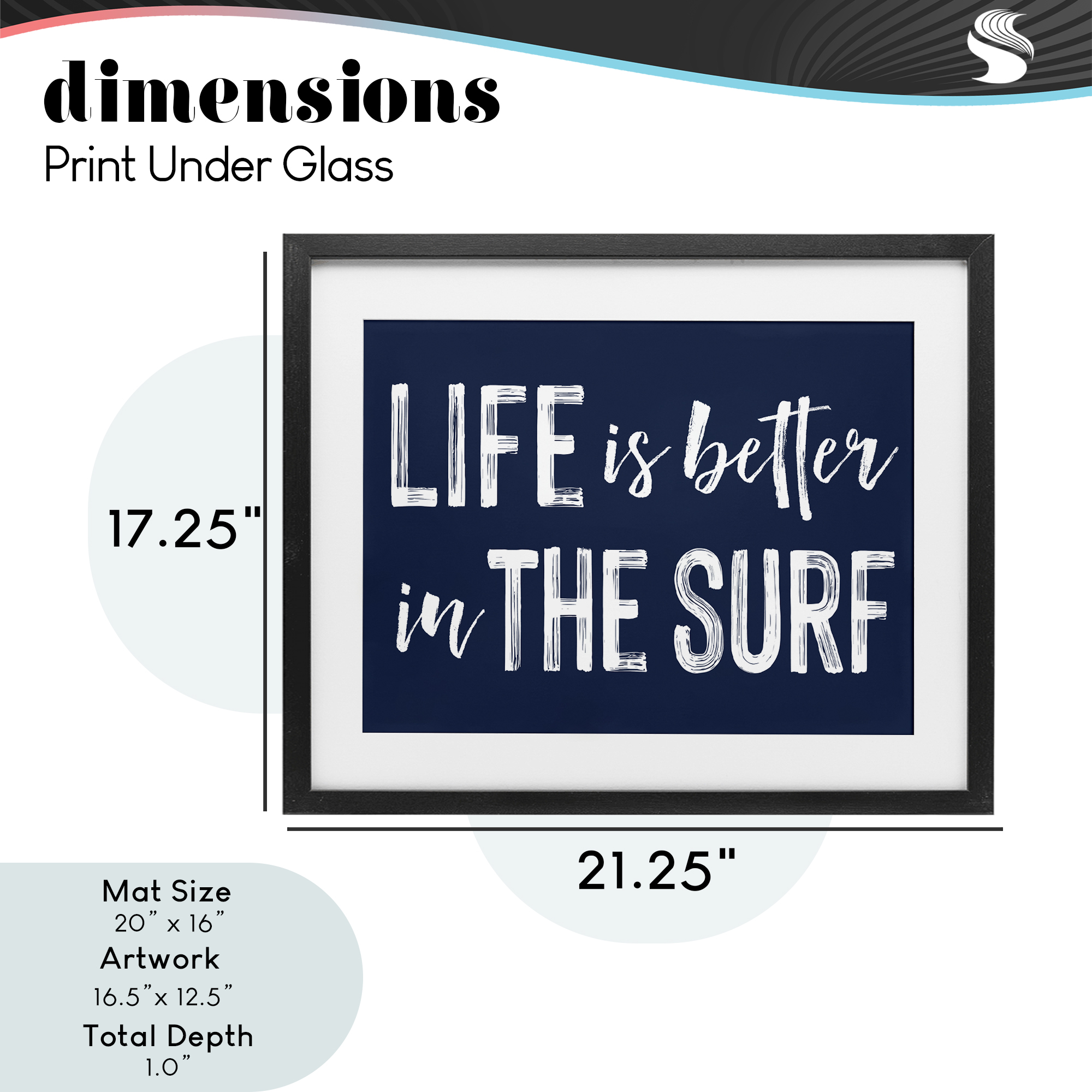 Life Better In Surf Black Framed Print Under Glass, design by Lettered and Lined
