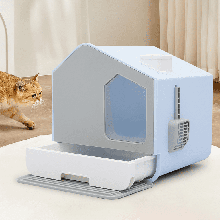MoNiBloom Enclosed Cat Litter Box with Scoop, Large Cat Litter House with  Anti-Splashing Drawer Tray, Front Entry Cat Potty Toilet with Litter Mat