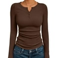thumbnail image 2 of felwors Womens Long Sleeve Shirts 2025 Henley Casual Fall Outfits Fitted Tops Ribbed Fashion Basic Tees Brown, XXL, 2 of 5