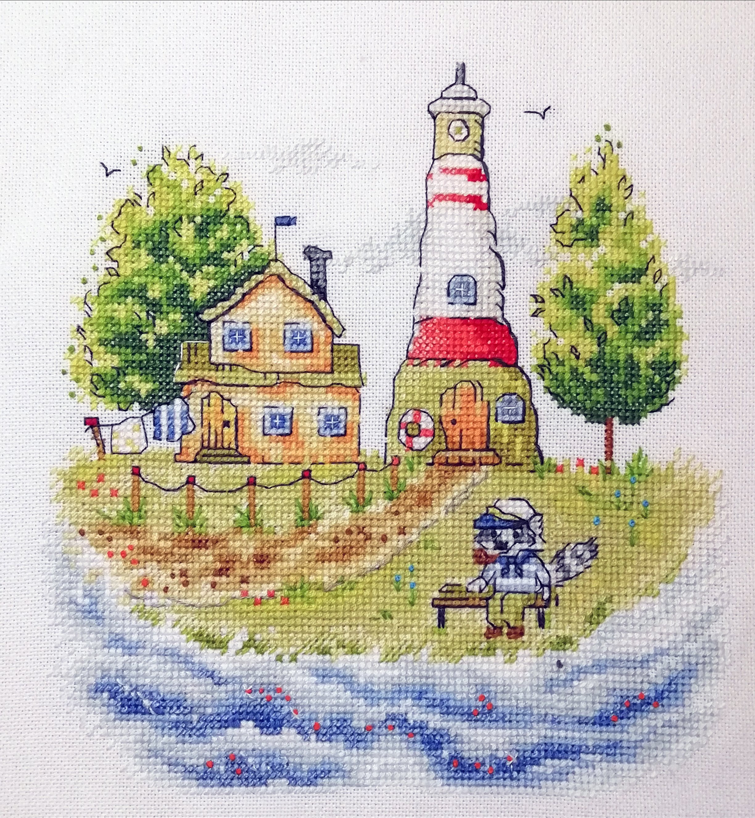 Counted Cross-Stitch Kit Lighthouse Keeper RZ-34 Needlework Easy Small Forest House By NeoCraft Green Blue Canvas Cotton