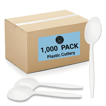 CS Plastic Disposable Soup Spoons - Medium White Plastic Cutlery Spoons | Case of 1,000