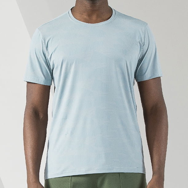 Camisas Elvqul Hombre Azul Claro Economicas Manga Corta Liso Cuello Redondo