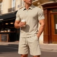 thumbnail image 2 of JAJAHO Men's 2 Piece Set Short Sleeve Quarter Zip Collared Shirts And Drawstring Shorts Texture Summer Beach Vacation Clothes Versatile Outfit, 2 of 9