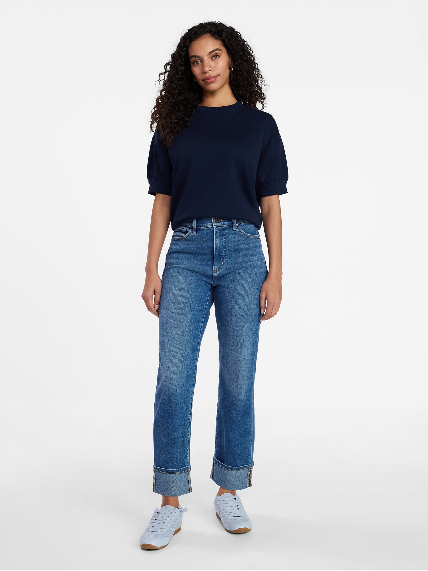 Time and Tru Women's Fleece Sweatshirt with Short Puff Sleeves, Sizes XS-XXXL