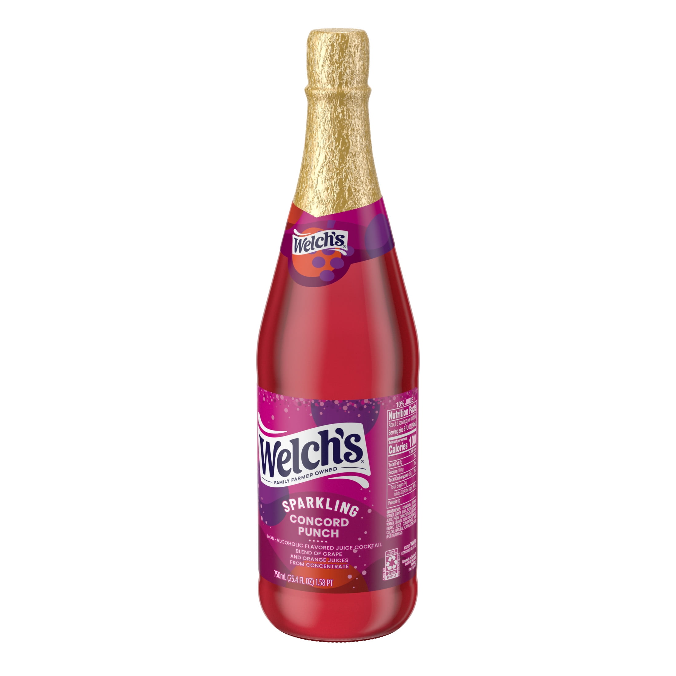 Welch's Non-Alcoholic Sparkling Concord Punch Juice Cocktail, 25.4 fl oz Bottle