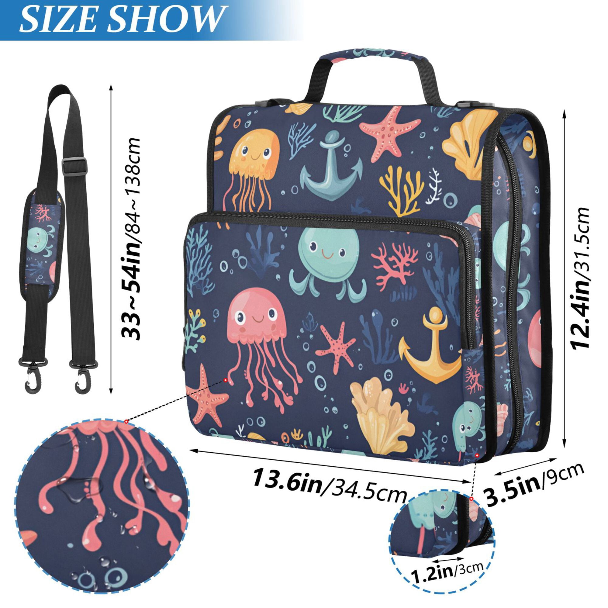 FORMRS Zipper Binder with Shoulder Strap 2-inch Ring 500 Sheet Capacity File Bag, Red Jellyfish