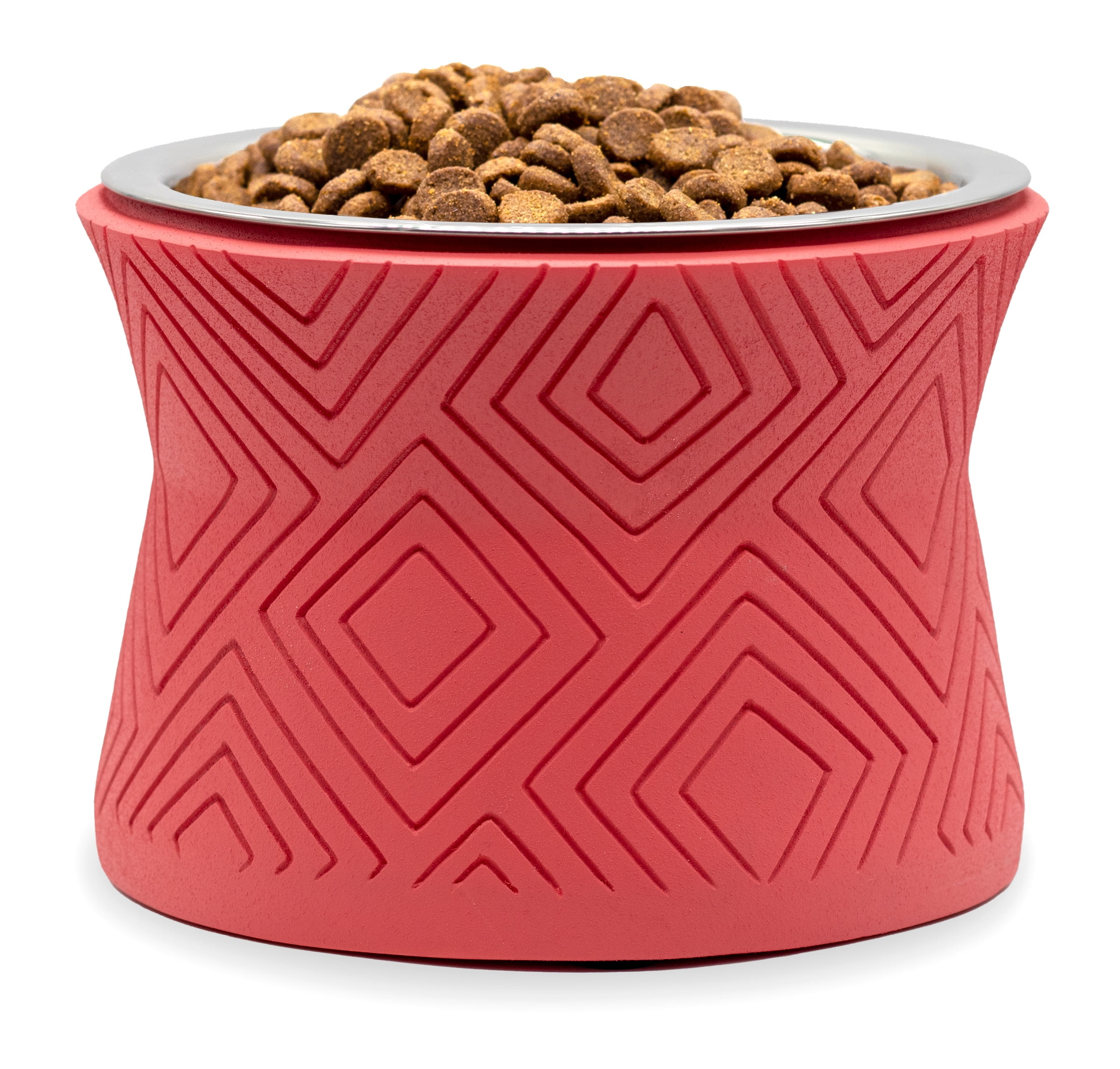 Pet Junkie Santa Fe Elevated Small Polyresin Food & Water Bowl with Stainless Steel Dish for Pets, Coral Pink