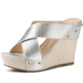 thumbnail image 1 of BLISSFUL STEP Women's Platform Slide Wedge Sandals Silver (Size 8.5), 1 of 6