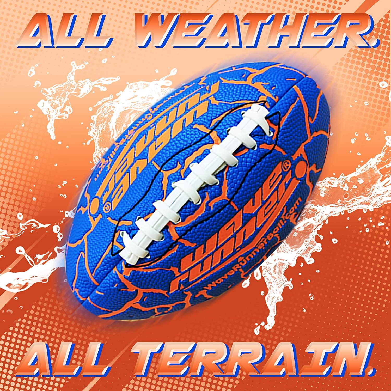 Wave Runner Grip It Waterproof Junior Size Football, 9.25-Inch, Durable Double-Laced, Ideal for Beach, Pool, and Outdoor Games Orange