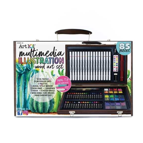Art 101 Multimedia Illustration Multifunctional Art Set in a Wood Case for Adults
