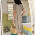 thumbnail image 5 of SnnmBlm Women's Casual V Neck Button Down Cotton Linen Dress Short Sleeve Midi Length Loose Summer Dresses Khaki 3XL, 5 of 6
