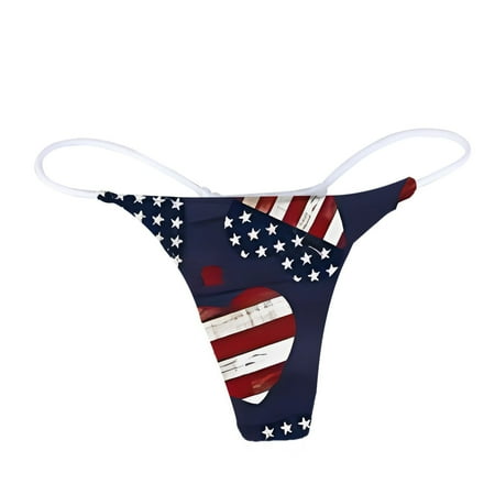 

Booker Womens Thong Underwear Everyday Printed Panties Independence Day Comfort Soft Low Rise Panties