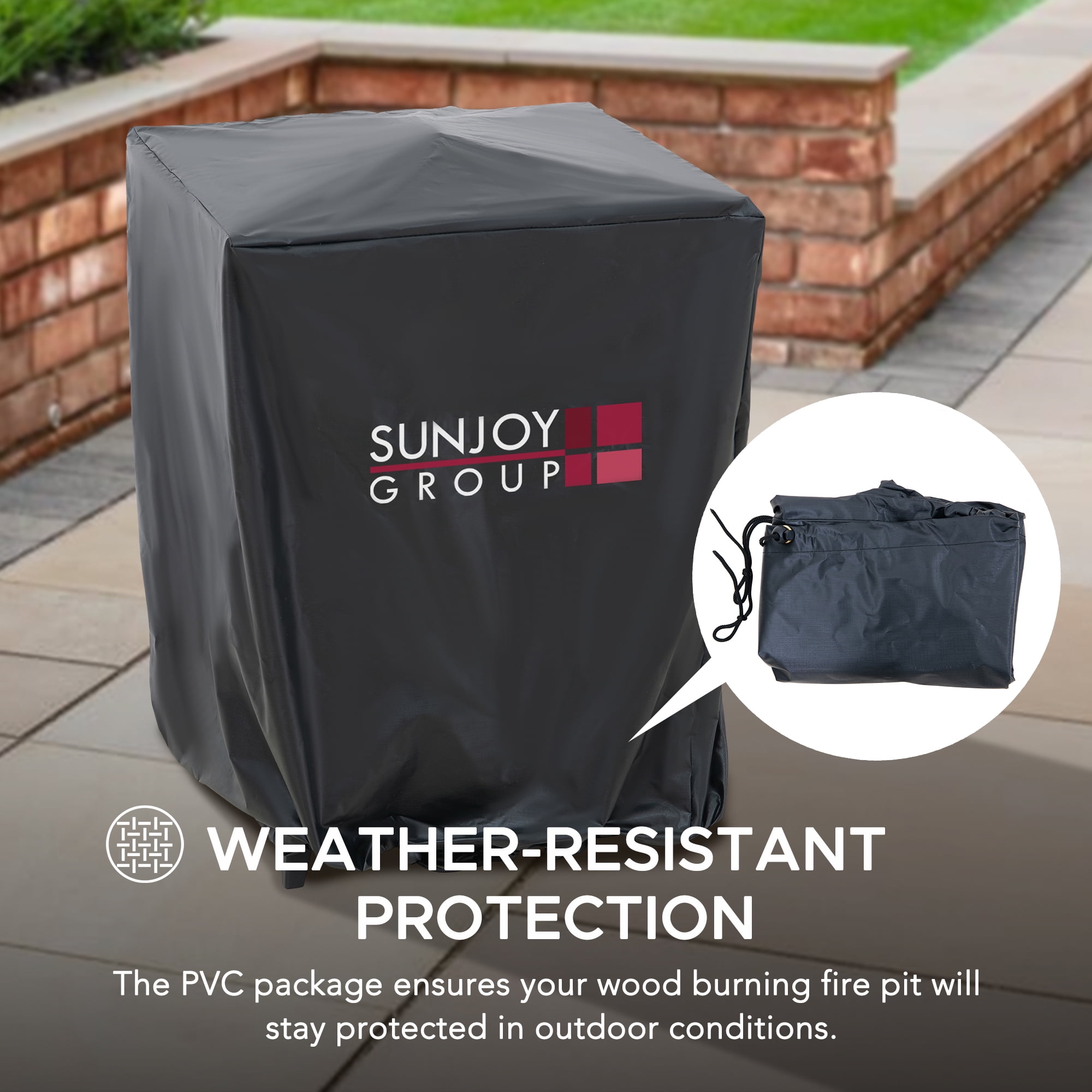 Sunjoy 18 in. Hartefeld Fire Pit, Steel Outdoor Patio Fire Pit Wood Burning Backyard Fire Pit with PVC Cover and Fire Poker