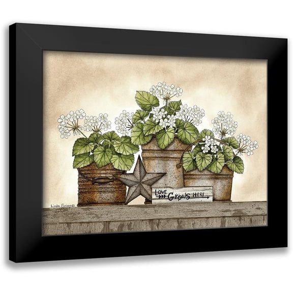 Linda Spivey 14x12 Black Modern Wood Framed Wall Art Titled - Love Grows Here Geraniums