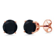 Gem Stone King 18K Rose Gold Plated Silver Black Onyx Stud Earrings for Women Men (1.60 Cttw, Gemstone December Birthstone, Round 6MM)