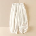 thumbnail image 2 of Casual Pants for Women Summer Fashion Plain Color Cotton Linen Elastic Seven Length Beach Casual Pants, 2 of 5