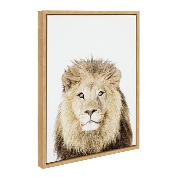 Kate and Laurel Sylvie Lion Thinking Portrait Framed Canvas Wall Art by Amy Peterson Art Studio, 18x24 Natural, Modern Jungle Animal Portrait Art for Wall