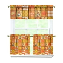 Rod Pocket Kitchen Curtain Set 3-Piece, 27.5x36 Inch Valance & Tier Drapes, Polyester Pongee Cafe Curtains for Living Room, Bathroom, Farmhouse Rustic Country Window Treatments.