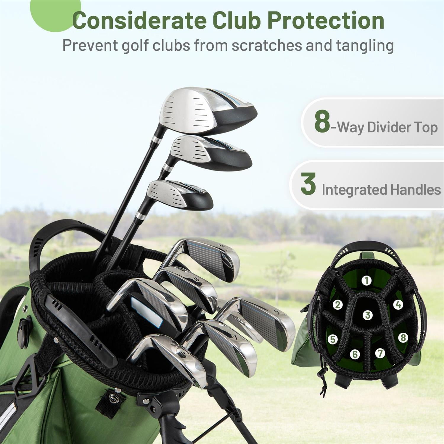 Spaco Golfing Lightweight Golf Stand Bag, Rain-Proof Hood 8-Way Dividers for Outdoor Play, Green