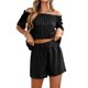 thumbnail image 1 of Conjunto De Pantalones Cortos Y Camisa De Manga Corta Conjunto de traje de 2 piezas Suelto Color sólido Casual para vacaciones (Negro M) Ygjytge para Mujer Negro T M, 1 of 6