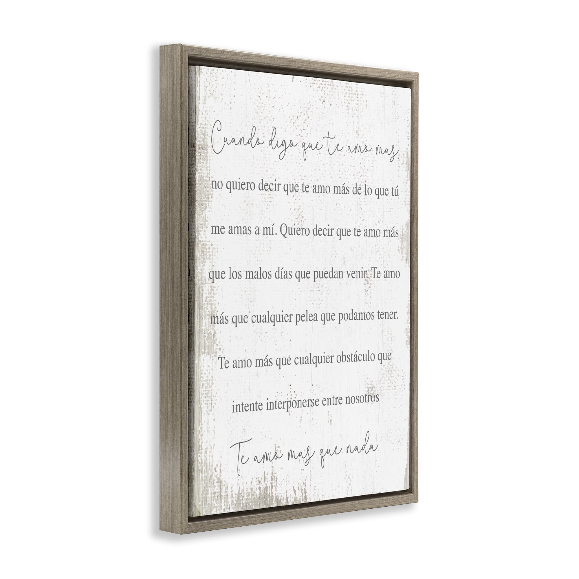 Stupell Industries Te Amo Más Que Nada Inspirational Quotes & Sayings Painting Brown Floater Framed Art Print Wall Art, 21 x 31
