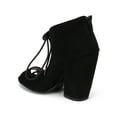 thumbnail image 3 of Qupid Sawyer-05 Faux Suede New Women Peep Toe Lace Up Chunky Heel Sandal, 3 of 5
