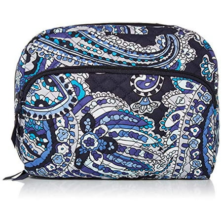 Vera Bradley Womens Signature Cotton Lay Flat Cosmetic Makeup Bag, Deep Night Paisley, One Size