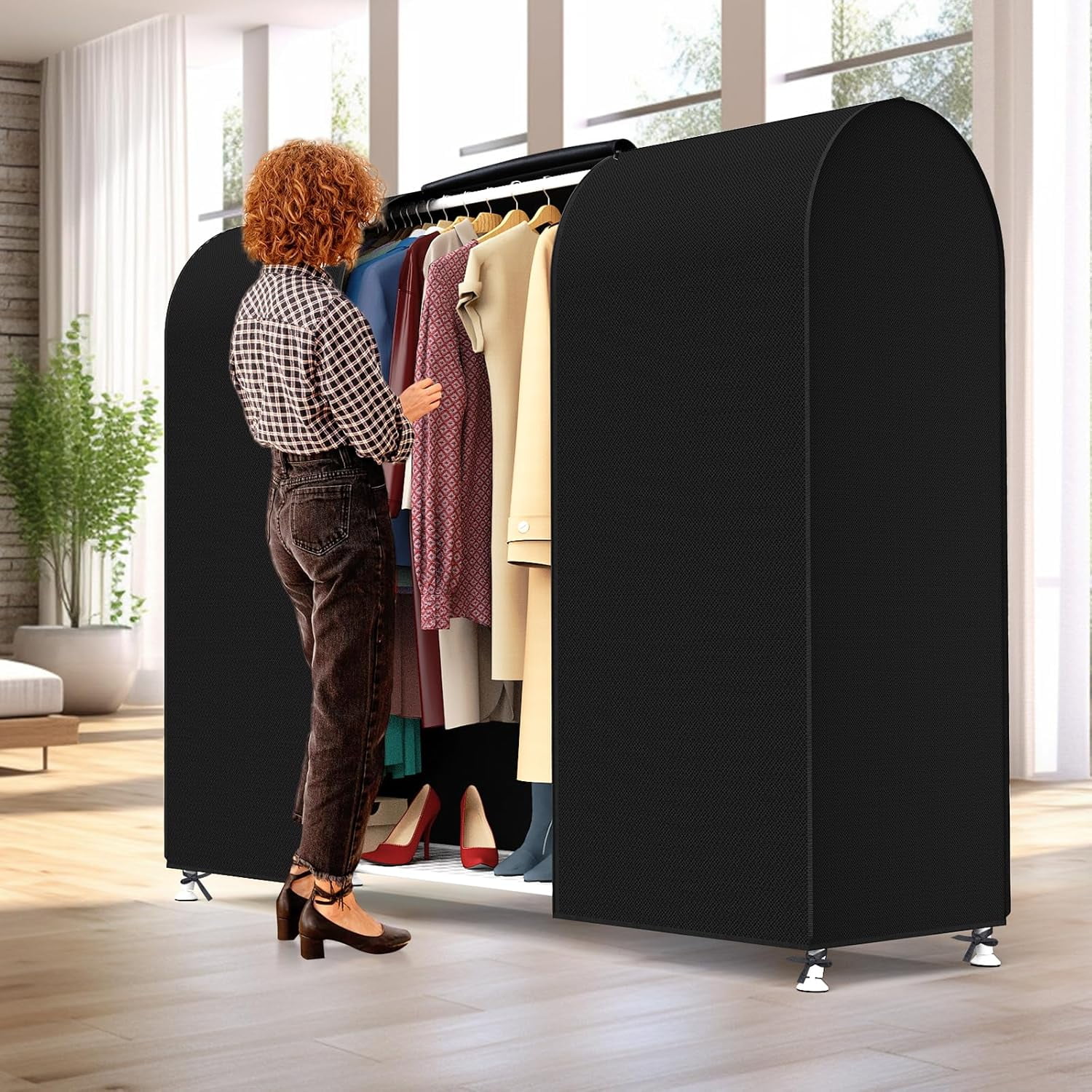 72" Garment Rack Cover Dustproof Breathable Clothes Rack Cover Large Garment Bags Protector Cothing Rack with Cover with 2 Durable Zippers for Garment Rack, WHite, (Rack Not Included)