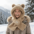 thumbnail image 4 of Tumao Scarf Hat with Fox Ears, Hooded Warm Scarf Fluffy Soft Bear Warmer Neck, Winter Cozy Gifts, 4 of 6