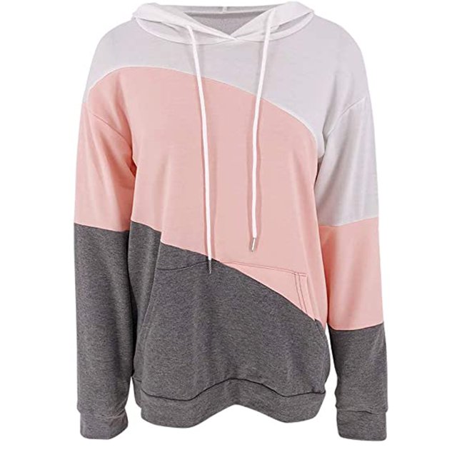 Sweat à Capuche Rayé Color Block pour Femmes Manches Longues Décontracté