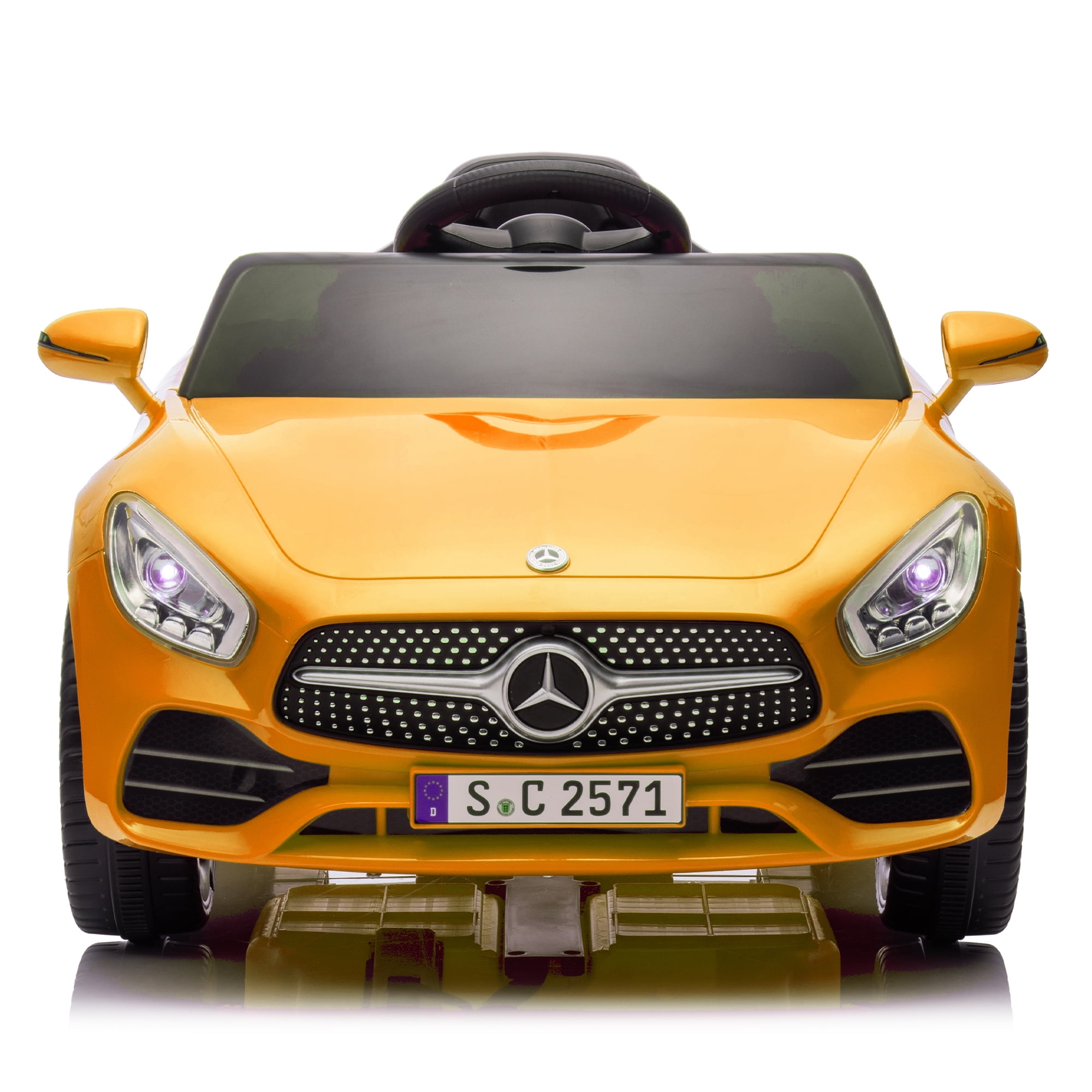 Xuanlur Licensed Benz CLS 350 12V Electric Ride on Toys with Parent Remote Control, Spring Suspension, Electric Car for Kids, Power Car Wheels with Bluetooth Music, LED Lights (Orange)