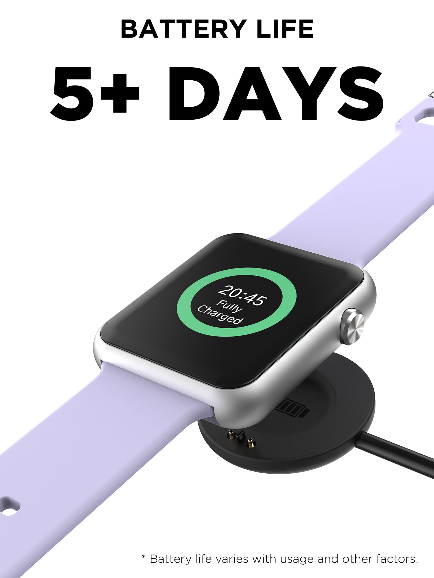 iTech Fusion 3 Unisex Adult Rectangular Smart Watch, Lilac, Silicone Strap