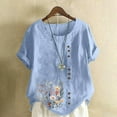 thumbnail image 2 of ZQUUVOU Women's T-Shirt Round-Neck Printed Short Sleeve Button Blouse Light Blue (L), 2 of 4