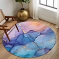thumbnail image 2 of Round Rugs 5Ft, Purple Blue Round Area Rug Washable Indoor Throw Carpet, Modern Pink Gold Marble Textured Soft Non Slip Circle Rug for Cabinet Bathroom Home Decor Aesthetic, 2 of 8