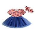 thumbnail image 1 of Kids Girl Ruffle Dresses Short Sleeve  Neck Striped Party Princess Dress+ Head Band, 1 of 5