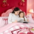 thumbnail image 4 of meiyoeat Pink Checkered Initial T King Size Comforter Sets,Bowknot Cherry Monogrammed Print Comforters King Size For Girl,Pink Reversible,3 Pieces,1 Comforter And 2 Pillowcases, 4 of 7
