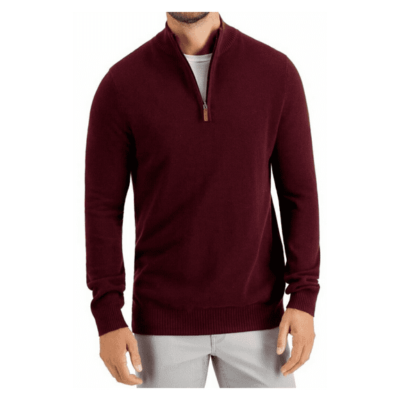 Club Room Mock Neck 1/2 Zip Red Plum Textured Pullover Sweater [XL]