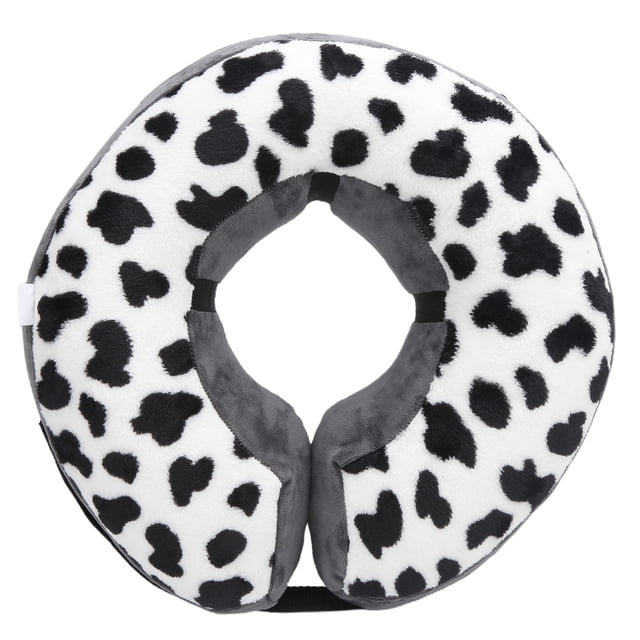 Collar protector inflable para mascotas, ajustable, para recuperación de cirugía de heridas, cuello de seguridadCQLQ05 Patrón de vaca con correa de gancho y bucle M