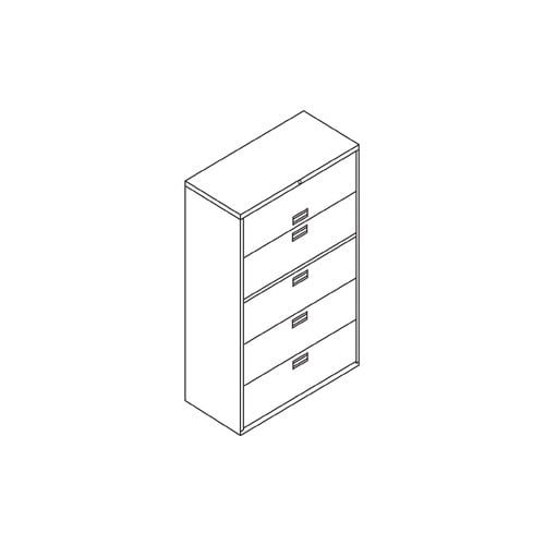 HON Brigade 600 Series 5-Drawer Lateral 42" x 18" x 64.3" - 2 x Shelf(ves) - 5 x Drawer(s) for File - 1 x Door(s) - A4, Legal, Letter - Lateral - Interlocking, Leveling Glide, Ball-bearing Suspension