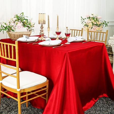 

Wedding Linens Inc. 90 x 132 Satin Seamless Rectangular Table Cover Linen Tablecloth - Red
